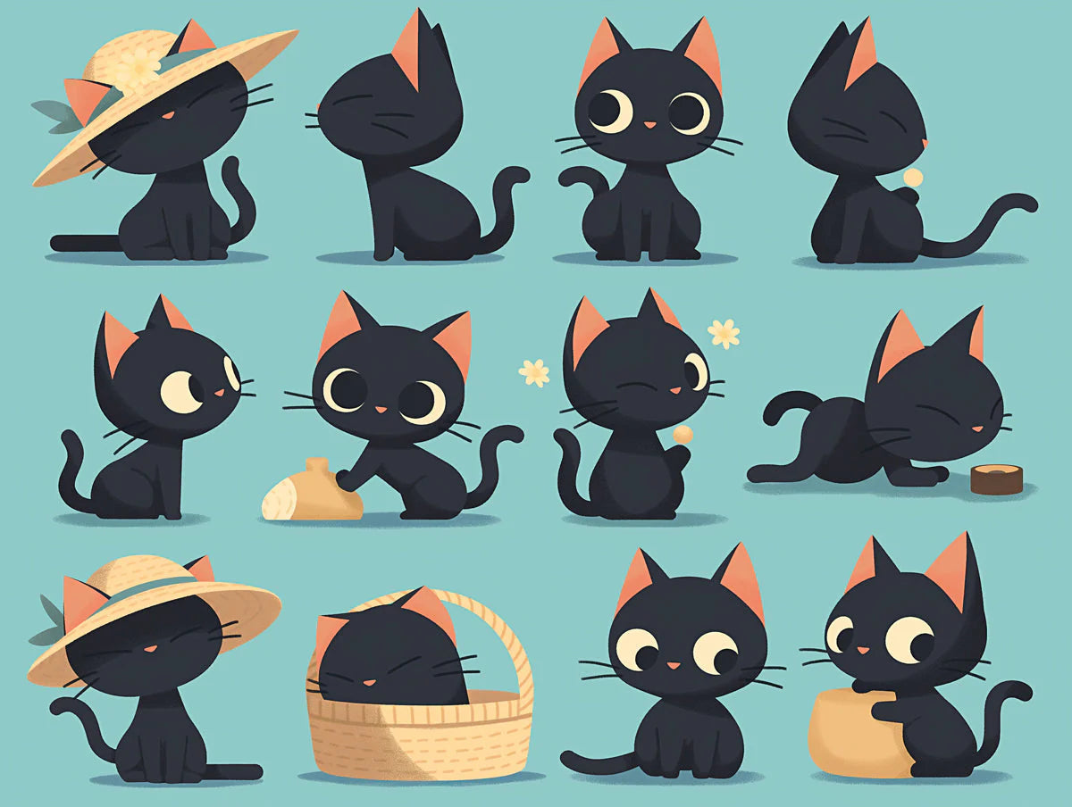 Black Cat and Autumn Leaves Mural Wallpaper in bedroom Black, Orange, and Yellow Cat -3 Mural Wallpaper - room preview 02