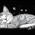 Sleeping Cat Mural Wallpaper in Bedroom Black, White, and Gray Cat Mural Wallpaper - room preview 02