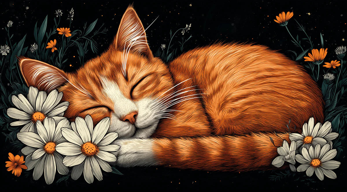 Sleeping Cat Mural Wallpaper in Girl's Bedroom Black, White, and Gray Cat Mural Wallpaper - room preview 02