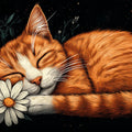 Sleeping Cat Mural Wallpaper in Girl's Bedroom Black, White, and Gray Cat Mural Wallpaper - room preview 02