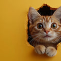 3D Cat Hole Mural Wallpaper in Living Room Orange, Yellow, and Gray Cat Mural Wallpaper - room preview 02