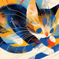 Abstract Cat Mural Wallpaper in Playroom Blue, Orange, Yellow, and Black Cat Mural Wallpaper - room preview 02