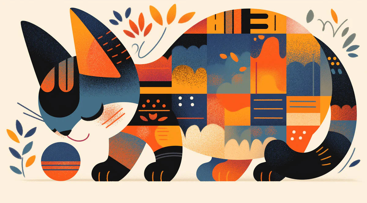 Abstract Cat Wallpaper in Playroom Blue, Orange, Yellow, and Black Cat Mural Wallpaper - room preview 02