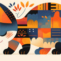 Abstract Cat Wallpaper in Playroom Blue, Orange, Yellow, and Black Cat Mural Wallpaper - room preview 02