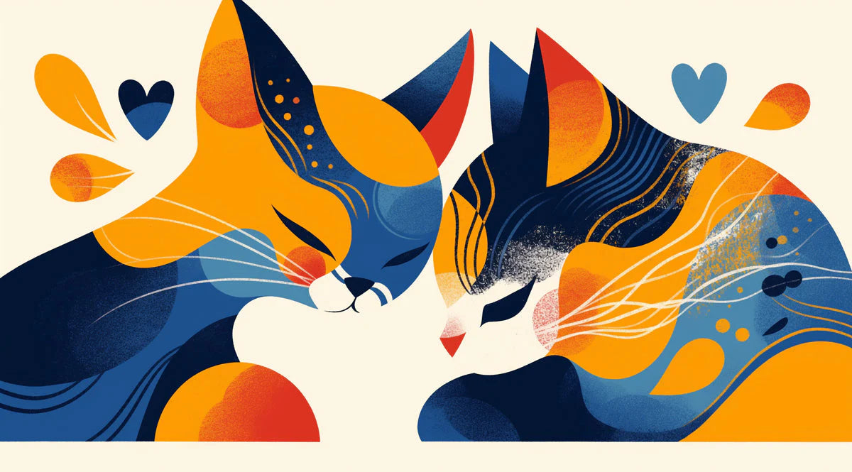 Abstract Cat Mural Wallpaper in living room Blue, Orange, Yellow, and Black Cat Mural Wallpaper - room preview 02