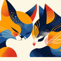 Abstract Cat Mural Wallpaper in living room Blue, Orange, Yellow, and Black Cat Mural Wallpaper - room preview 02
