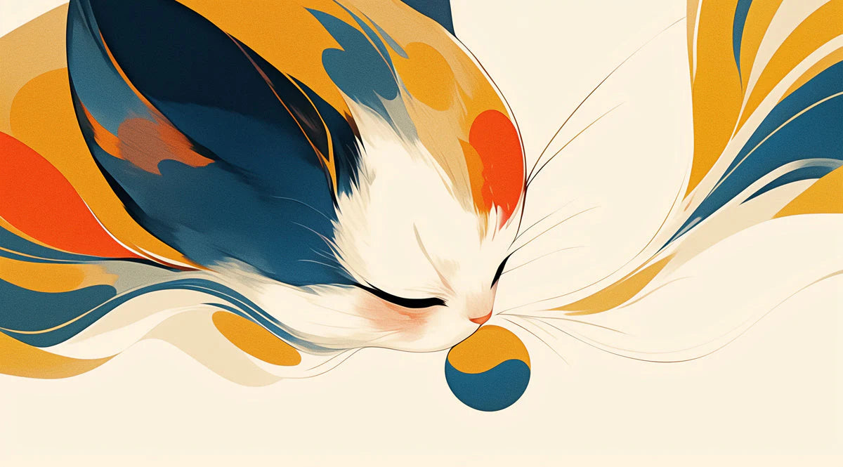 Abstract Cat Mural Wallpaper for a commercial space Blue, Orange, Yellow, and Black Cat Mural Wallpaper - room preview 02