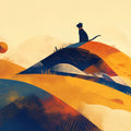 Cat on Hill Mural Wallpaper in Living Room Yellow, Orange, Blue, and Black Cat Mural Wallpaper - room preview 02