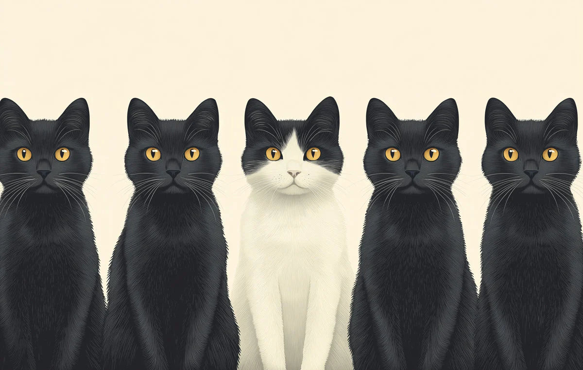 Black Cats Mural Wallpaper in Living Room Black, White, and Gold Cats Mural Wallpaper - room preview 02