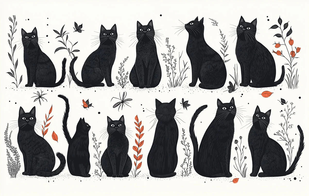 Black Cats Mural Wallpaper in Bed Room Black, White, and Gold Cats Mural Wallpaper - room preview 02