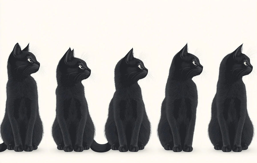 Vintage Wandbild Tapete mit schwarzen Katzen im Wohnzimmer, Wandbild Tapete mit schwarzen, weißen und goldenen Katzen printable artwork