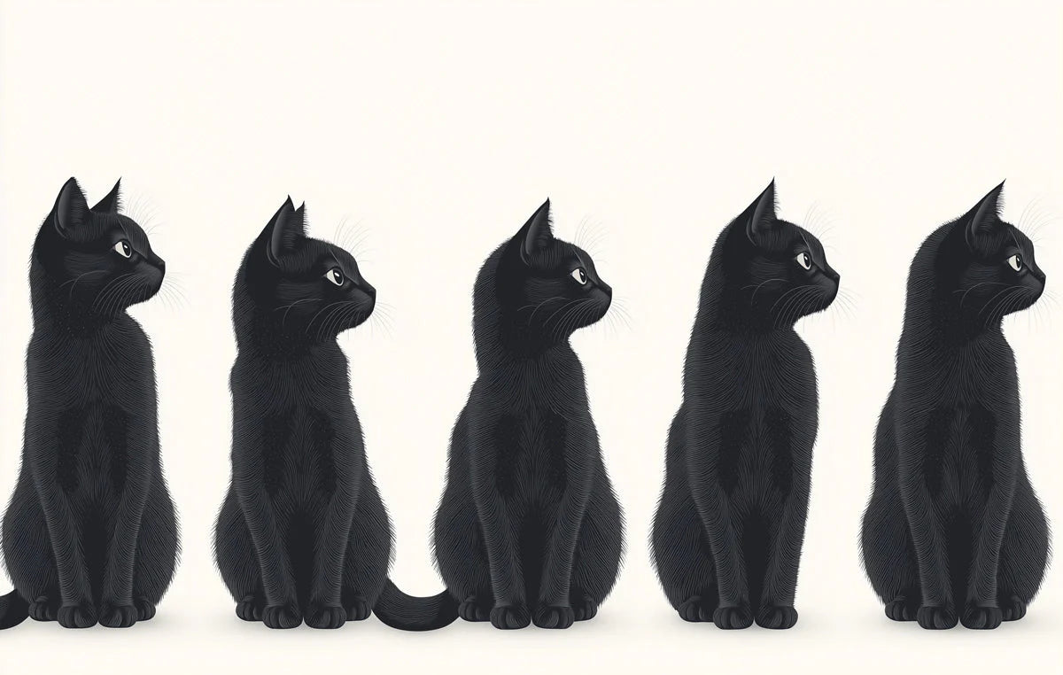 Vintage Black Cats Mural Wallpaper in Living Room Black, White, and Gold Cats Mural Wallpaper - room preview 02