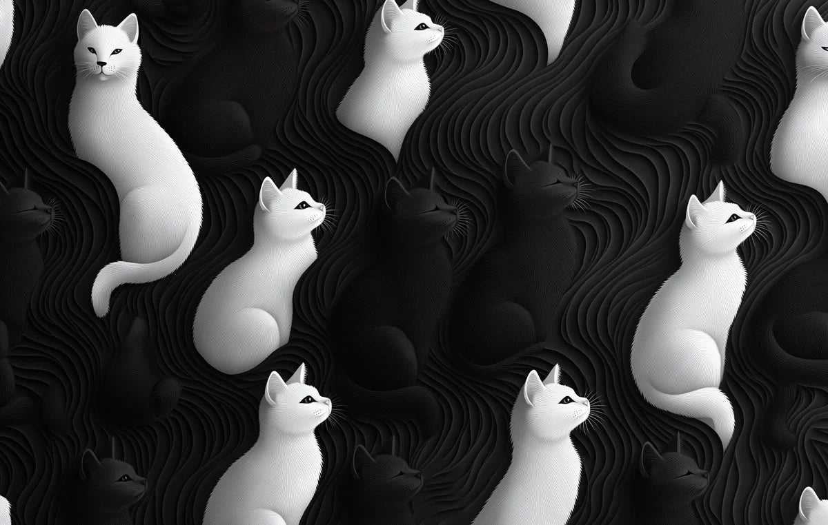 Black and Wahite Cats Mural Wallpaper in Living Room or Lounge Black, White, and Gold Cats Mural Wallpaper - room preview 02