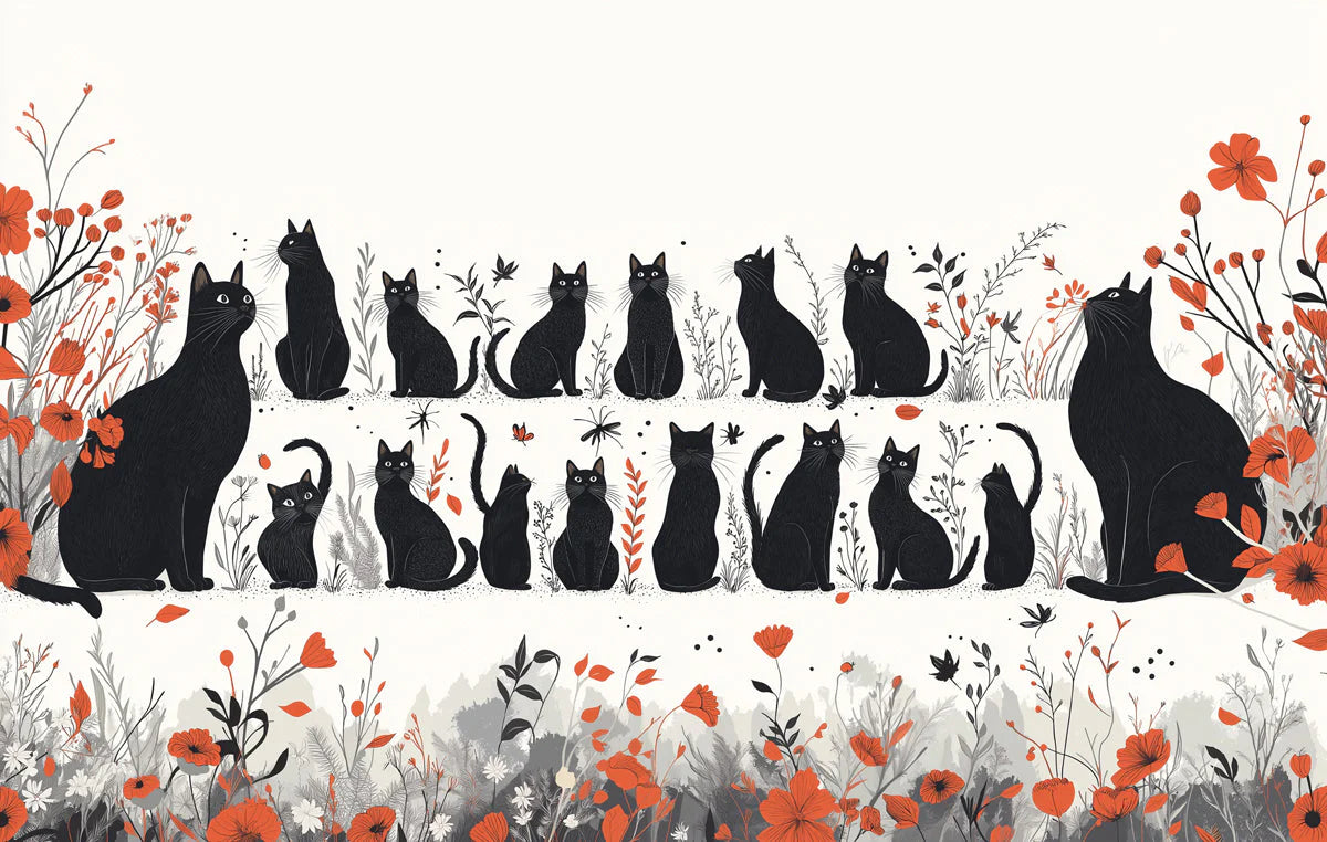 Black Cats Mural Wallpaper for a girl's room Black, White, and Gold Cats Mural Wallpaper - room preview 02