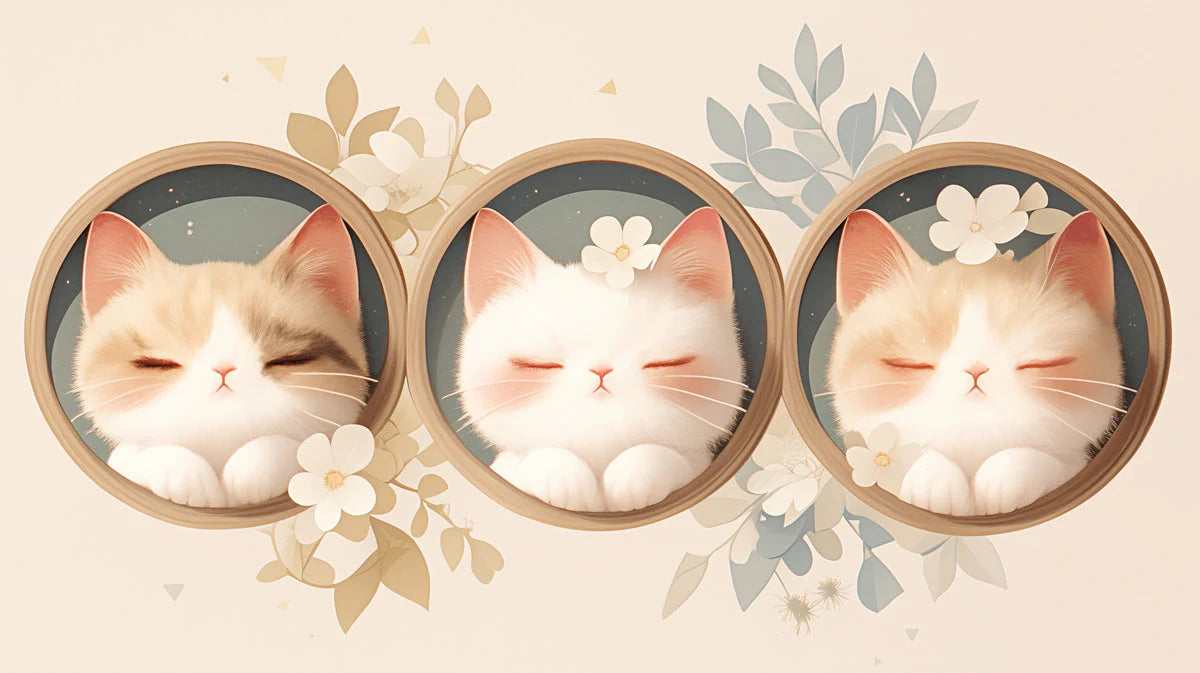 Sleeping Cats in Frames Mural Wallpaper in Bedroom Beige, White, and Pastel Colors of Sleeping Cats Mural Wallpaper - room preview 02