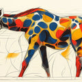 Abstract Giraffe Mural Wallpaper in Living Room Orange, Blue, Yellow, and Red Giraffe Mural Wallpaper - room preview 02