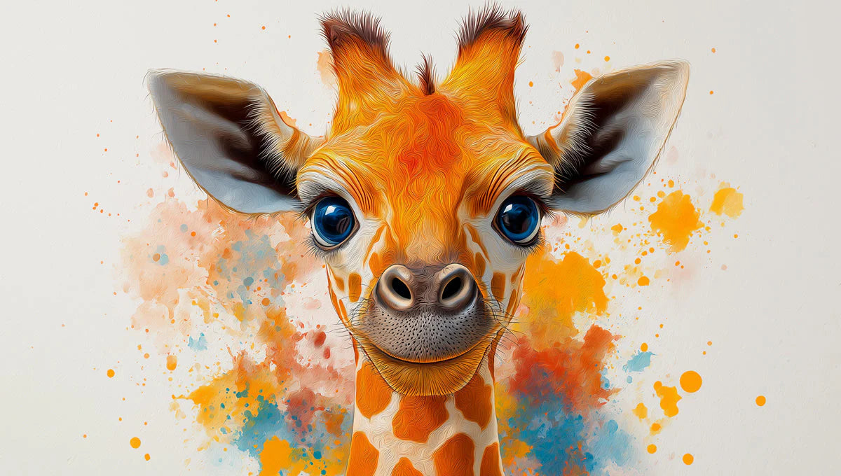 Abstract Giraffe Mural Wallpaper in Kid's Bed Room Orange, Blue, Yellow, and Red Giraffe -1 Mural Wallpaper - room preview 02
