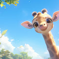 Giraffe Mural Wallpaper in Nursery Orange, Blue, Yellow, and Red Giraffe Mural Wallpaper - room preview 02