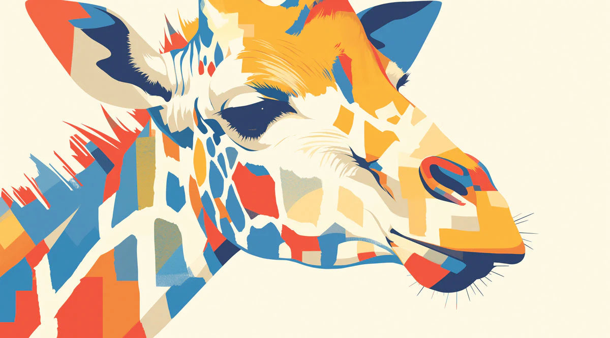 Abstract Giraffe Mural Wallpaper in a home office Orange, Blue, Yellow, and Red Giraffe -4 Mural Wallpaper - room preview 02
