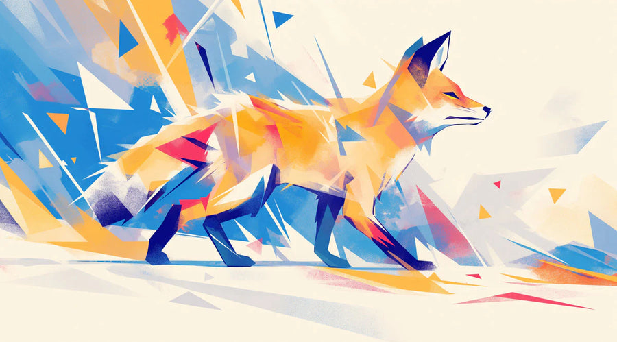 Fox Wallpaper Mural – Forest Animal Wall Mural for living room – Music and Fox in Living Room Blue, Orange, and Yellow Fox -1 printable artwork