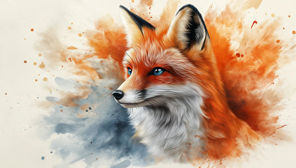 Fox Head Mural Wallpaper in a home office Orange, White, and Blue Fox Mural Wallpaper - room preview 02