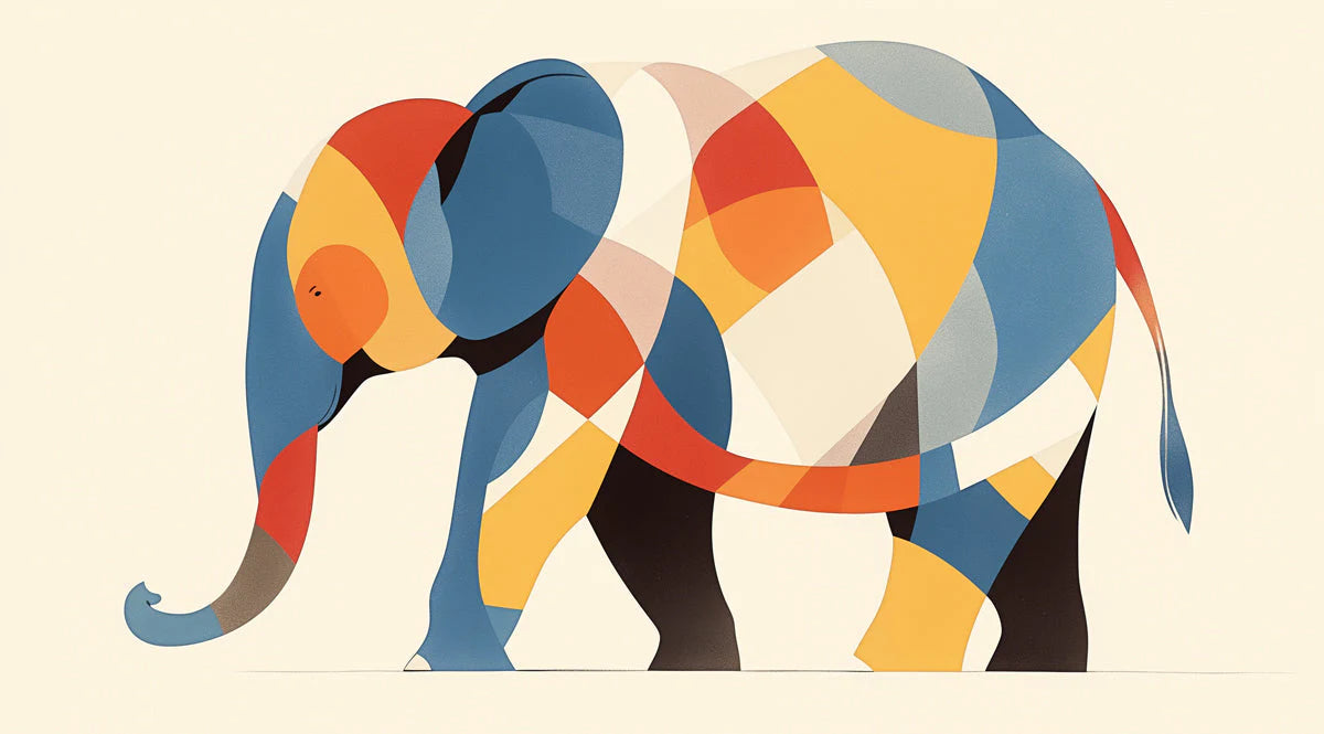 Abstract Elephant Mural Wallpaper in Bedroom Various Colors (Blue, Orange, Yellow, etc.) of Elephant Mural Wallpaper - room preview 02