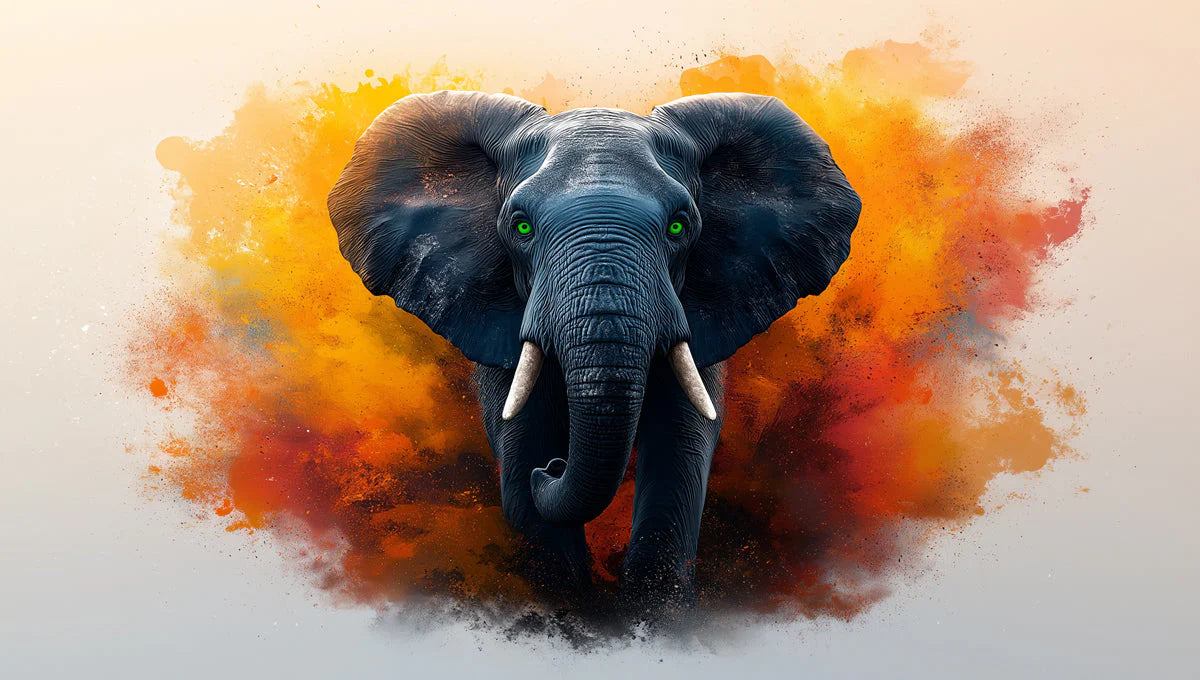 Elephant Head Mural Wallpaper in home office Blue, Orange, and Various Earth Tones with Elephant Mural Wallpaper - room preview 02
