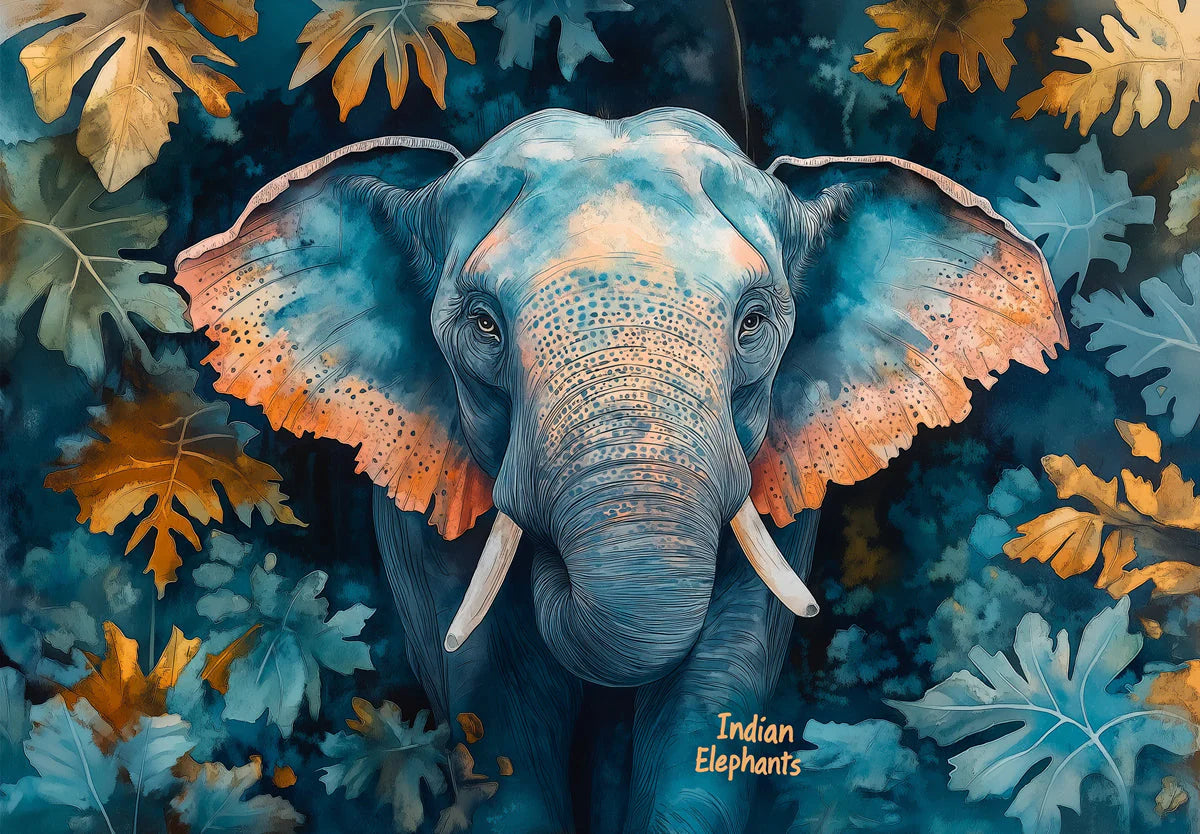 Elephant Head Mural Wallpaper in Commercial Space Blue, Orange, and Various Earth Tones with Elephant Mural Wallpaper - room preview 02