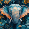 Elephant Head Mural Wallpaper in Commercial Space Blue, Orange, and Various Earth Tones with Elephant Mural Wallpaper - room preview 02