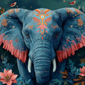 Elephant Head Mural Wallpaper in Living Room Blue, Orange, and Various Earth Tones with Elephant Mural Wallpaper - room preview 02