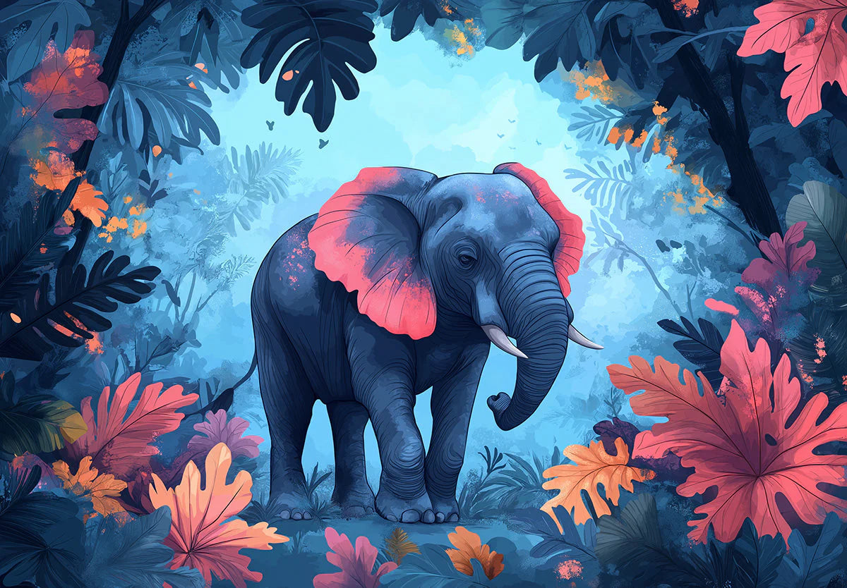 Elephant Head Mural Wallpaper in a Hotel Lounge Blue, Orange, and Various Earth Tones with Elephant Mural Wallpaper - room preview 02