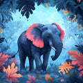 Elephant Head Mural Wallpaper in a Hotel Lounge Blue, Orange, and Various Earth Tones with Elephant Mural Wallpaper - room preview 02