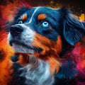 Dog Portrait Mural Wallpaper in Living Room Blue, Orange, Red, and Black Dog Mural Wallpaper - room preview 02