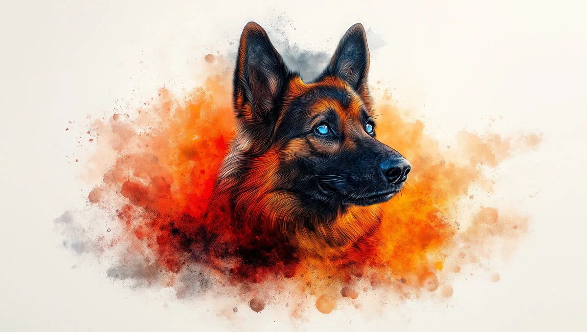 Dog Portrait Mural Wallpaper in Living Room Blue, Orange, Red, and Black Dog -1 Mural Wallpaper - room preview 02