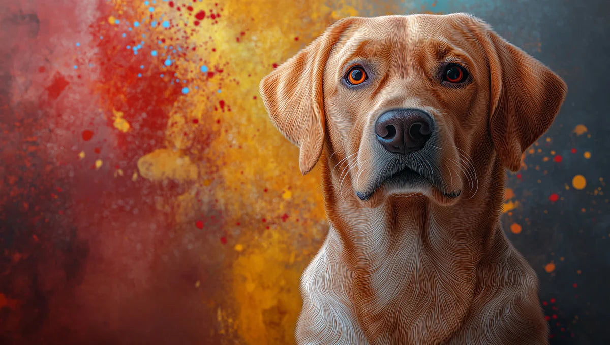 Dog Portrait Mural Wallpaper in Living Room Blue, Orange, Red, and Black Dog -3 Mural Wallpaper - room preview 02