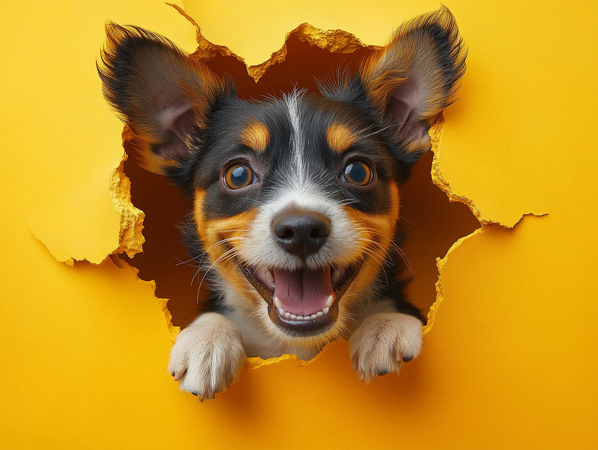 Dog Portrait Mural Wallpaper in Living Room Blue, Orange, Red, and Black Dog -4 Mural Wallpaper - room preview 02