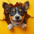 Dog Portrait Mural Wallpaper in Living Room Blue, Orange, Red, and Black Dog -4 Mural Wallpaper - room preview 02