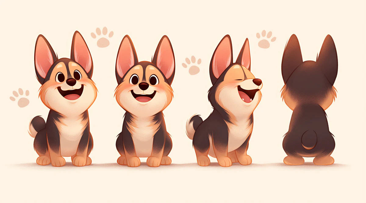 Cartoon Dog Mural Wallpaper in Playroom Various Shades of Brown, Orange, and Beige Dog Mural Wallpaper - room preview 02