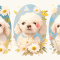 Puppy and Flower Mural Wallpaper in Bedroom White, Blue, Yellow, and Pink Puppy Mural Wallpaper - room preview 02