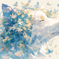 Wolf and Butterfly Mural Wallpaper in Living Room Blue, White, and Yellow Wolf Mural Wallpaper - room preview 02