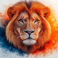 Lion Head Mural Wallpaper in Living Room Orange, Blue, and Various Earth Tones of Lion Mural Wallpaper - room preview 02