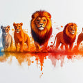 Lion Groups Mural Wallpaper in Living Room Orange, Blue, and Various Earth Tones of Lion Mural Wallpaper - room preview 02