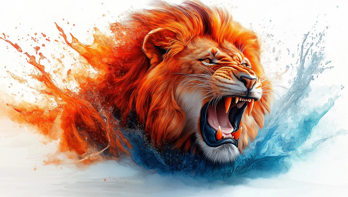 Lion Head Mural Wallpaper in Commercial Space Orange, Blue, and Various Earth Tones of Lion -2 Mural Wallpaper - room preview 02