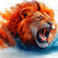 Lion Head Mural Wallpaper in Commercial Space Orange, Blue, and Various Earth Tones of Lion -2 Mural Wallpaper - room preview 02