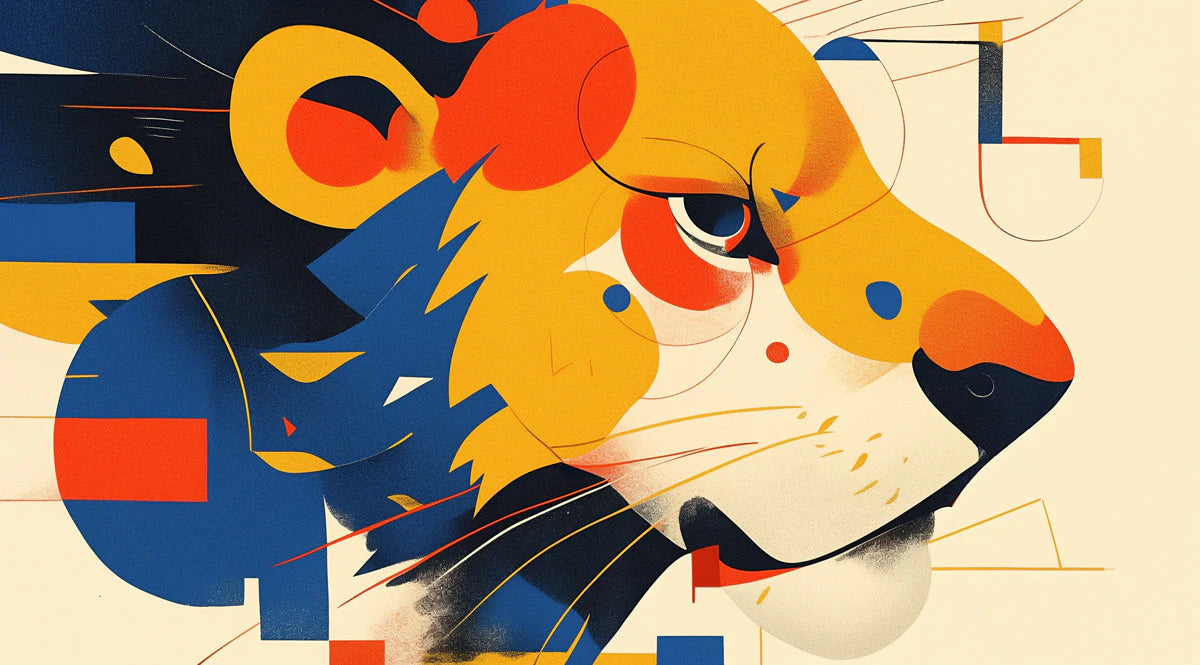 Abstract Lion Mural Wallpaper for Living Room Various Colors (Yellow, Orange, Blue, etc.) of Lion Mural Wallpaper - room preview 02