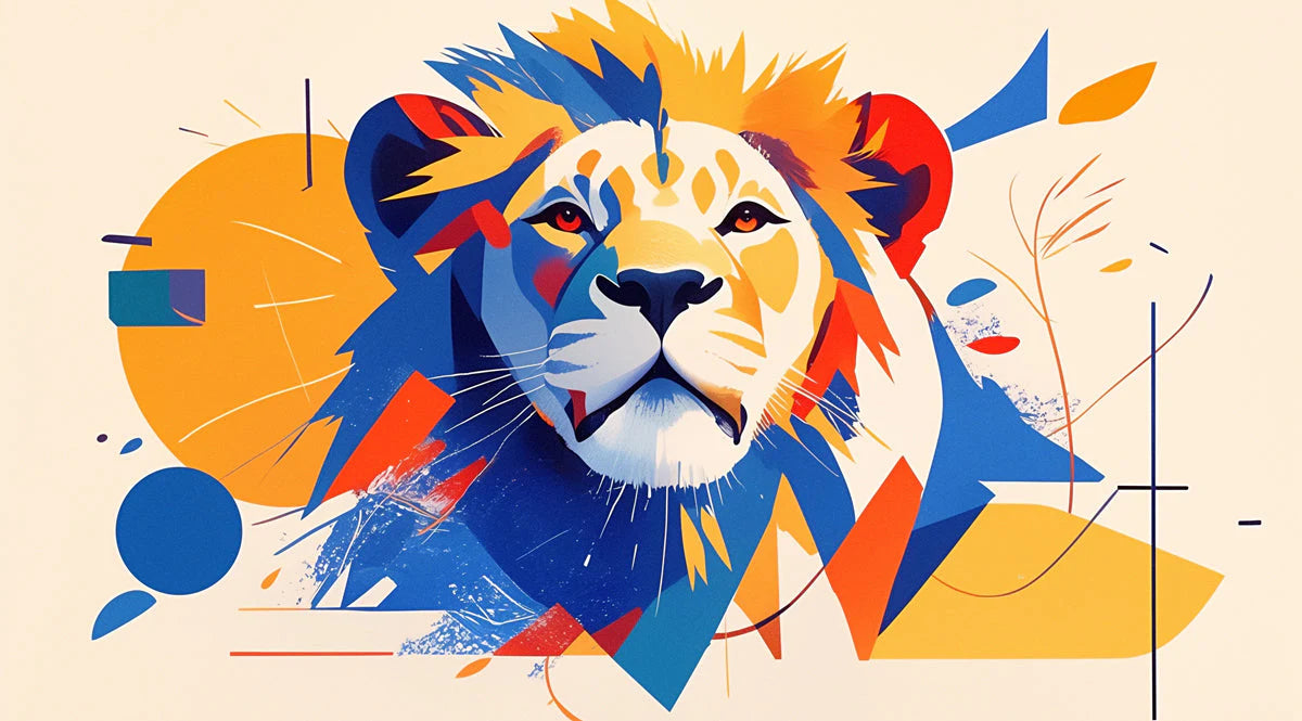 Abstract Lion Mural Wallpaper in Living Room Various Colors (Yellow, Orange, Blue, etc.) of Lion Mural Wallpaper - room preview 02