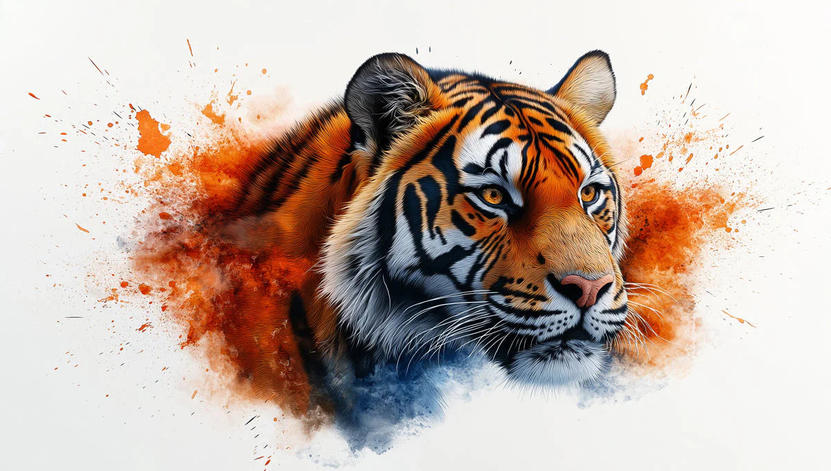 Tiger Head Mural Wallpaper in Living Room Orange, Black, and White Tiger Mural Wallpaper - room preview 02