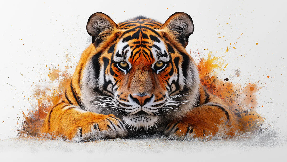 Tiger Head Mural Wallpaper in Living Room Orange, Black, and White Tiger -1 Mural Wallpaper - room preview 02