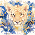 Abstract Tiger Mural Wallpaper in a home office Orange, Blue, and Yellow Tiger Mural Wallpaper - room preview 02