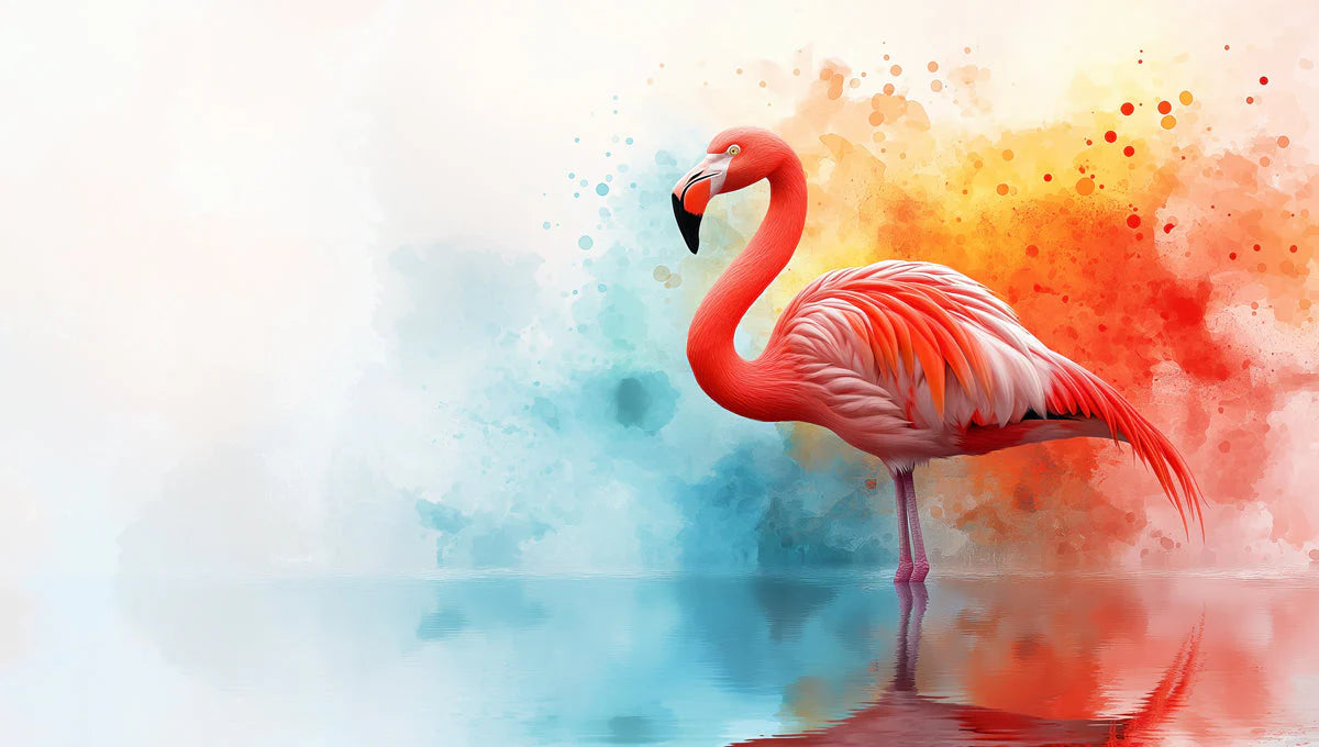 Flamingo Mural Wallpaper in Living Room Pink, Orange, Blue, and White Flamingo Mural Wallpaper - room preview 02